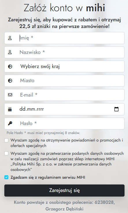 Oficjalna rejestracja konta w Mihi Rejestracja Mihi - link polecający Grzegorz Dębiński